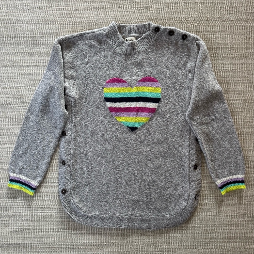 Hatley Rainbow Heart cotton blend gray knit‎ long sleeve sweater girls size 10
